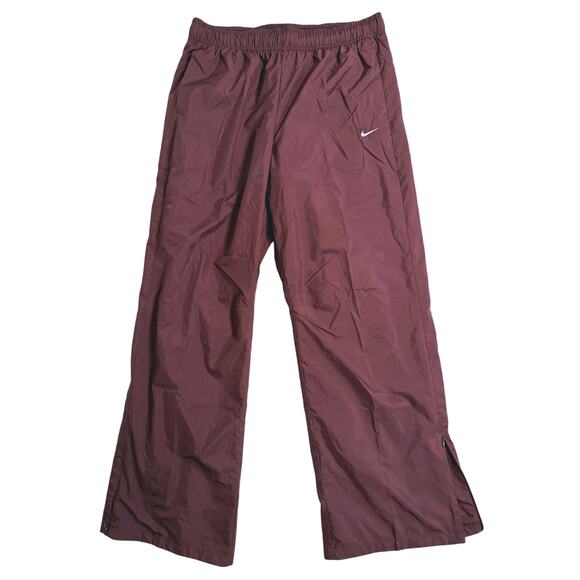 Nike Pants - Nike Womens Wide Leg Track Pants Size Large Maroon Ankle Zip Pull Sporty Running